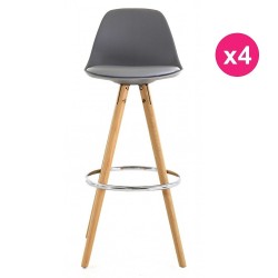 Lot de 4 Chaises de Bar Haute Grise piétement Chêne KosyForm Lot de 4 Chaises de Bar Haute Grise piétement Chêne KosyForm