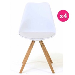 Lot de 4 Chaises Blanches Piétement Chêne KosyForm Lot de 4 Chaises Blanches Piétement Chêne KosyForm
