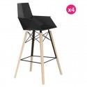 Set of 4 Vondom Faz Wood1 black bar stools with bleached oak feet and armrests