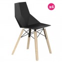 4-Stühle-Stapel Vondom Faz Wood1 schwarze Stühle Eiche gebleicht