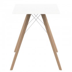Mesa de jantar Vondom Faz Wood branco topo quadrado e pés de carvalho natural