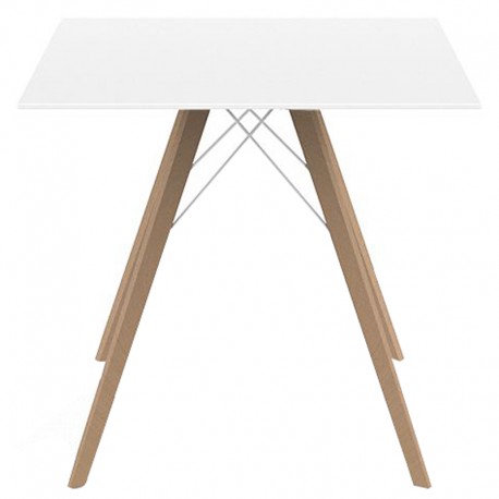 Table à manger Vondom Faz Wood Plateau 80 Carré Blanc et Pieds Chêne Naturel