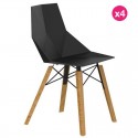 Set of 4 Chairs Vondom Faz Wood2 Black Oak Feet