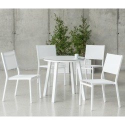 Mobiliário de jardim com HPL80 California Aluminium White Table e 4 Cadeiras Hevea