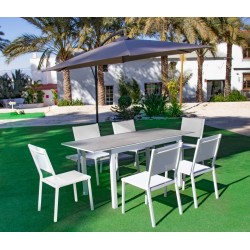 Guarda-sol para móveis de jardim com mesa extensível HPL130-180 Palma Alumínio Branco e 6 Cadeiras Hevea